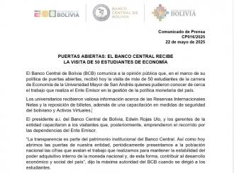 PUERTAS ABIERTAS: EL BANCO CENTRAL RECIBE  LA VISITA DE 50 ESTUDIANTES DE ECONOMÍA