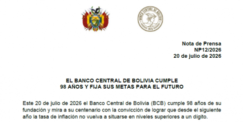 EL BANCO CENTRAL DE BOLIVIA CUMPLE 98 AÑOS Y FIJA SUS METAS PARA EL FUTURO