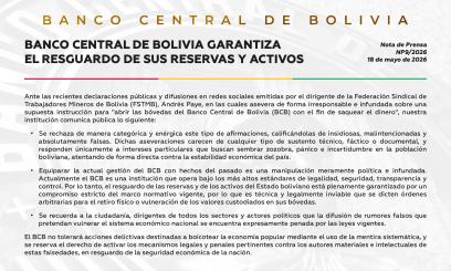 BANCO CENTRAL DE BOLIVIA GARANTIZA EL RESGUARDO DE SUS RESERVAS Y ACTIVOS