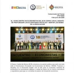EL 18 ENCUENTRO DE ECONOMISTAS DEL BCB CIERRA CON EL DESAFÍO DE PROFUNDIZAR LOS ECOSISTEMAS DIGITALES Y SENTAR LAS BASES DE LA REGULACIÓN