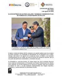 EL BCB ENTREGA EN SUCRE EL BILLETE Y MONEDAS CONMEMORATIVAS EN HOMENAJE AL BICENTENARIO DE BOLIVIA