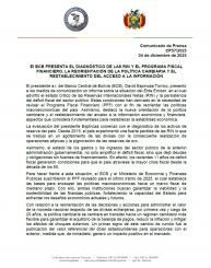 El BCB PRESENTA EL DIAGNÓSTICO DE LAS RIN Y EL PROGRAMA FISCAL FINANCIERO, LA REORIENTACIÓN DE LA POLÍTICA CAMBIARIA Y EL RESTABLECIMIENTO DEL ACCESO A LA INFORMACIÓN